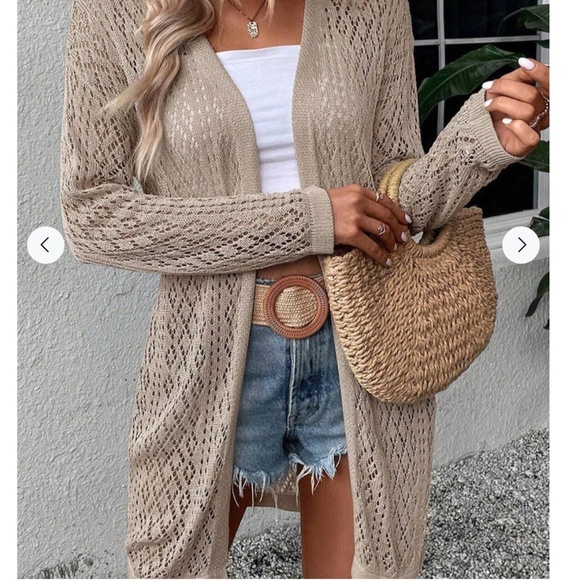 Skies Are Blue Gray Open Front Pointelle Knit Cardigan Size S - Picture 7 of 7